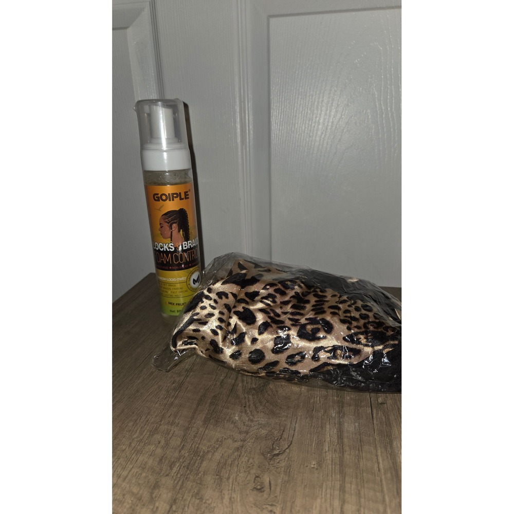 Goiple Locks and Braid Foam Control 8oz with Leopard Print Satin Hair Bonnet Set